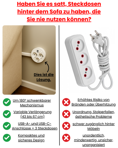 INIA® – Erweiterbare und drehbare Steckdosenverlängerung V1 (EU-Stecker)